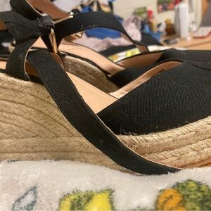 Time and Tru Black Wedge Espadrilles